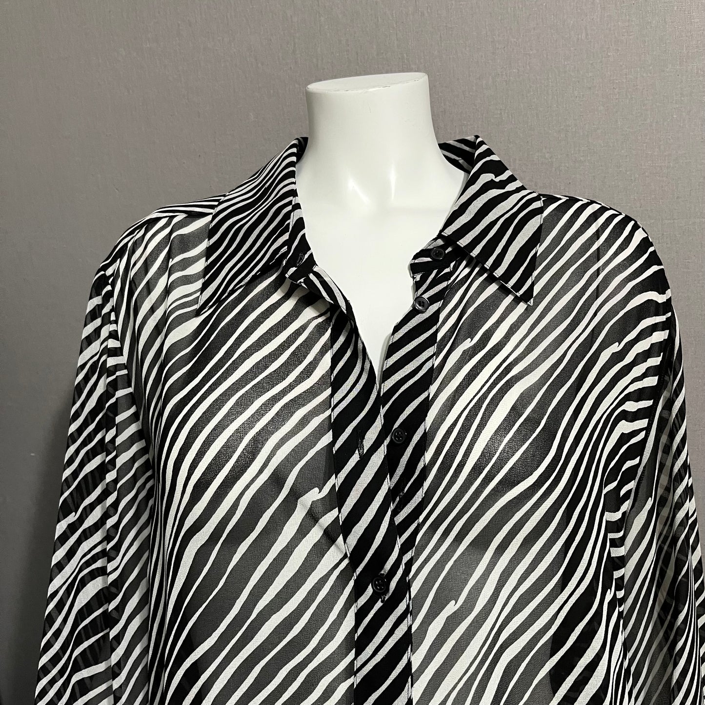 Lane Bryant Black White Sheer Zebra Striped Blouse Sz-22/24