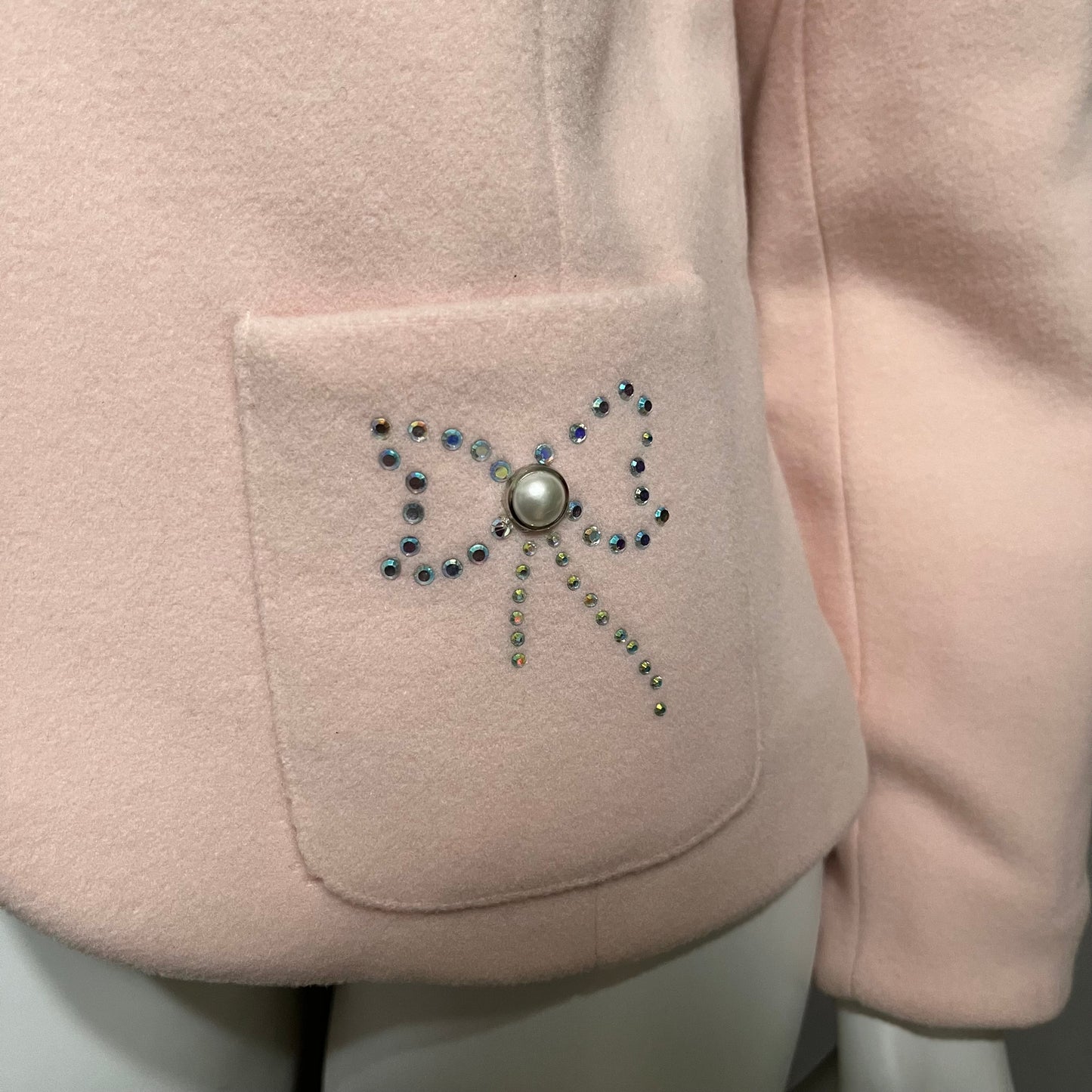 Vintage Fashionista Wool | Cashmere Blend Pink Pearl Blazer Sz-Large