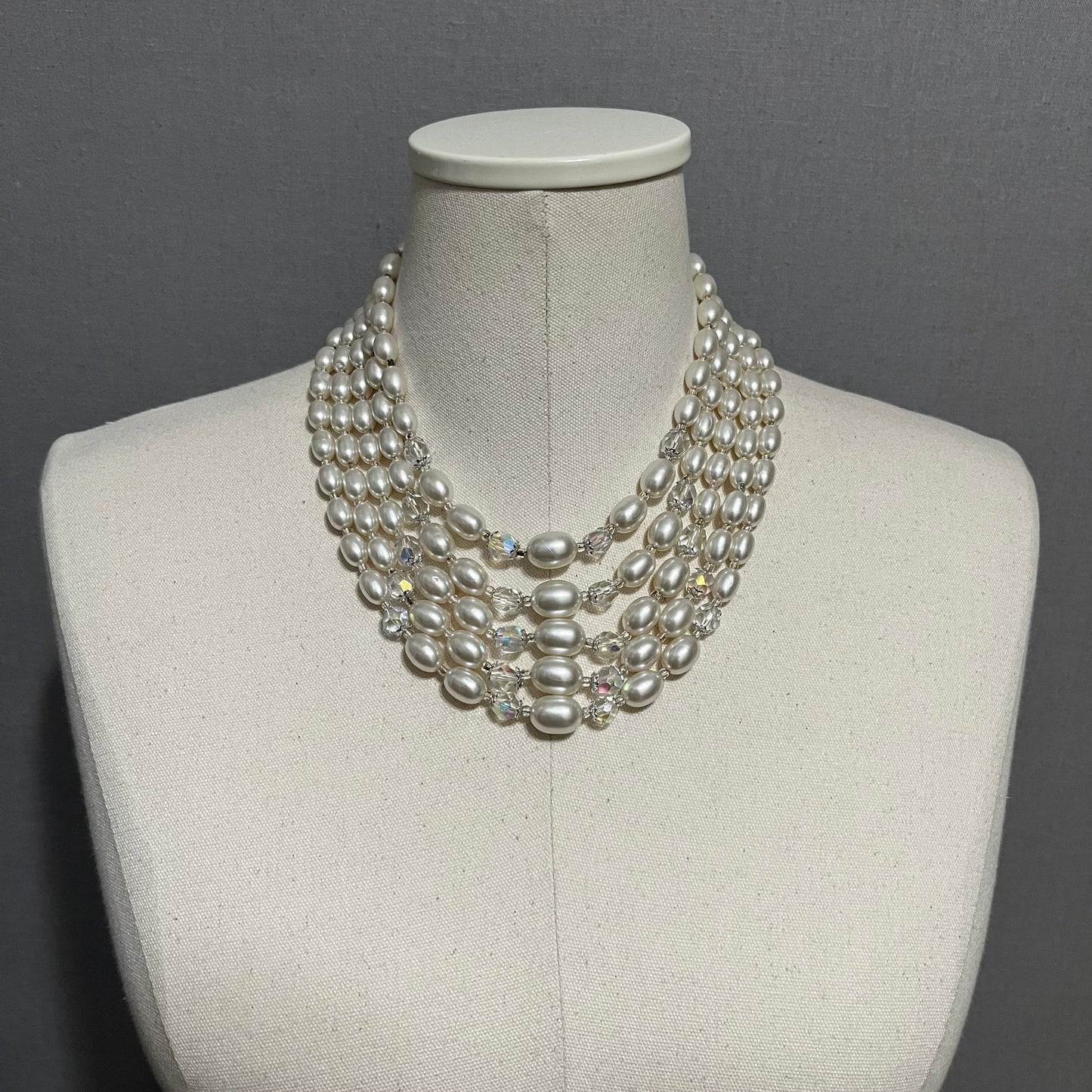 Vintage Faux Pearl 5 Layer Necklace