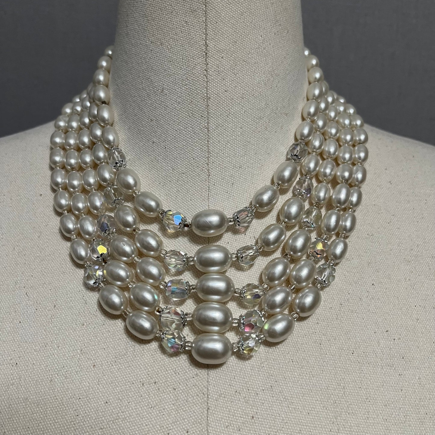 Vintage Faux Pearl 5 Layer Necklace