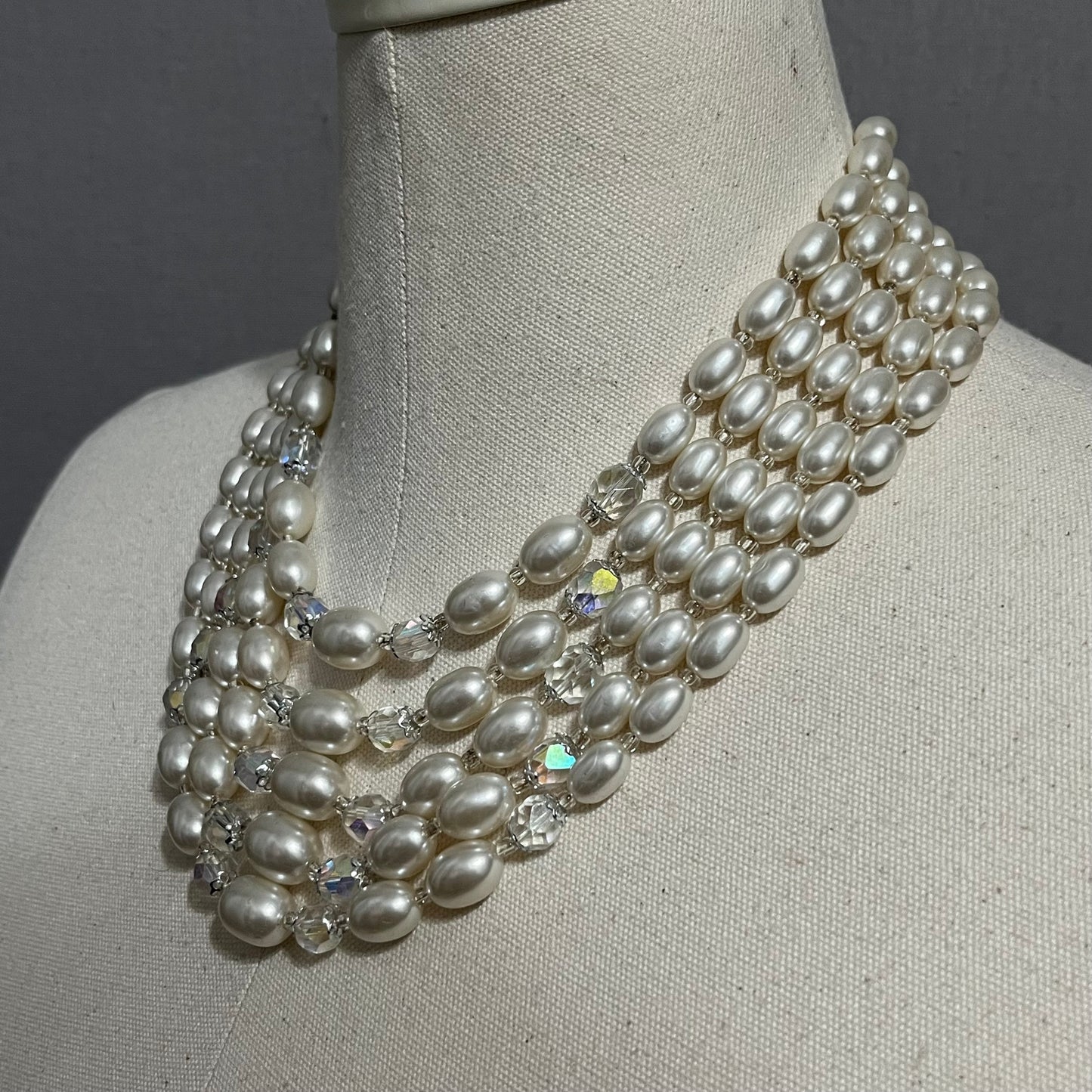 Vintage Faux Pearl 5 Layer Necklace