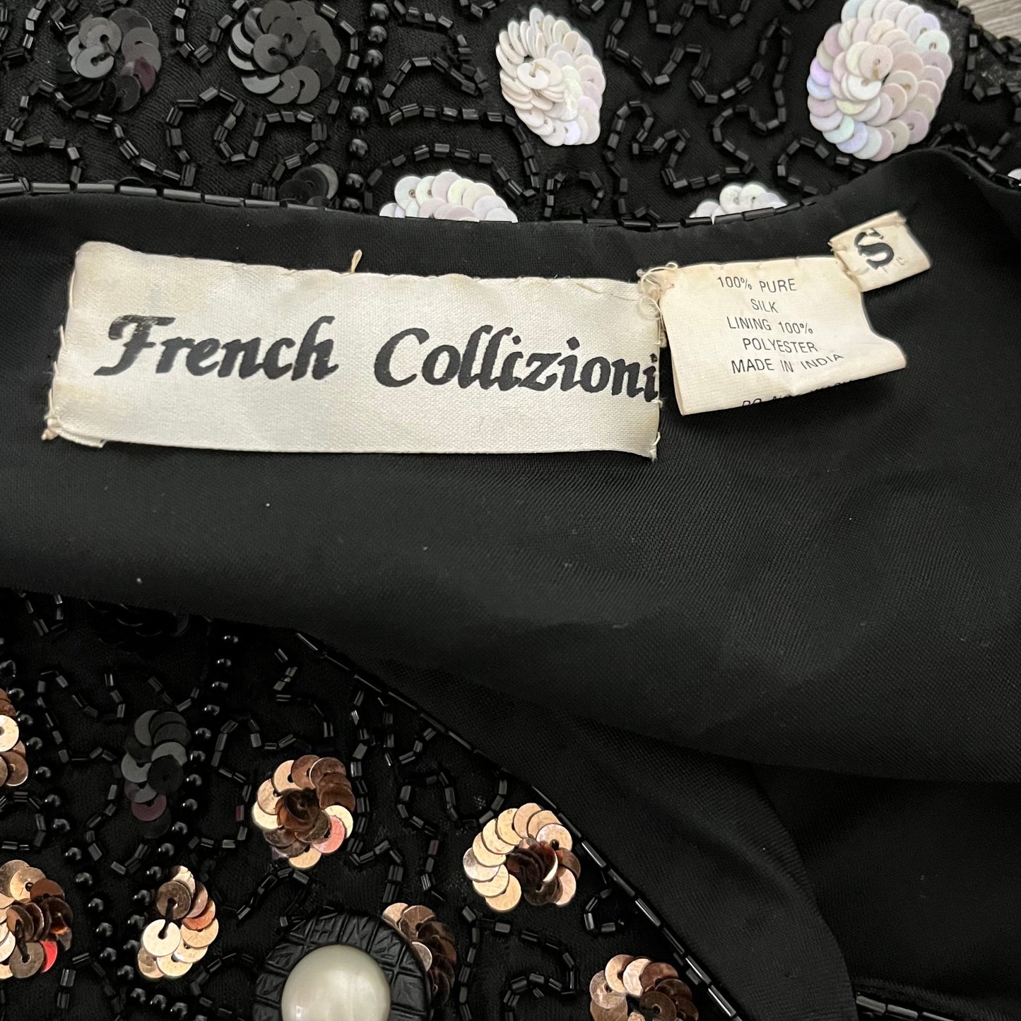 French Collizoni Black Silk Sequin Pattern Blazer Sz-Sm/Medium