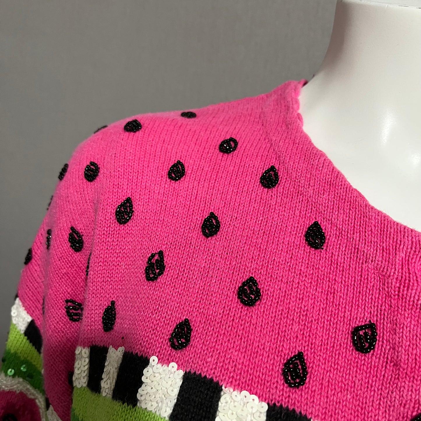 Vintage Pink Green Watermelon Sequin Sweater