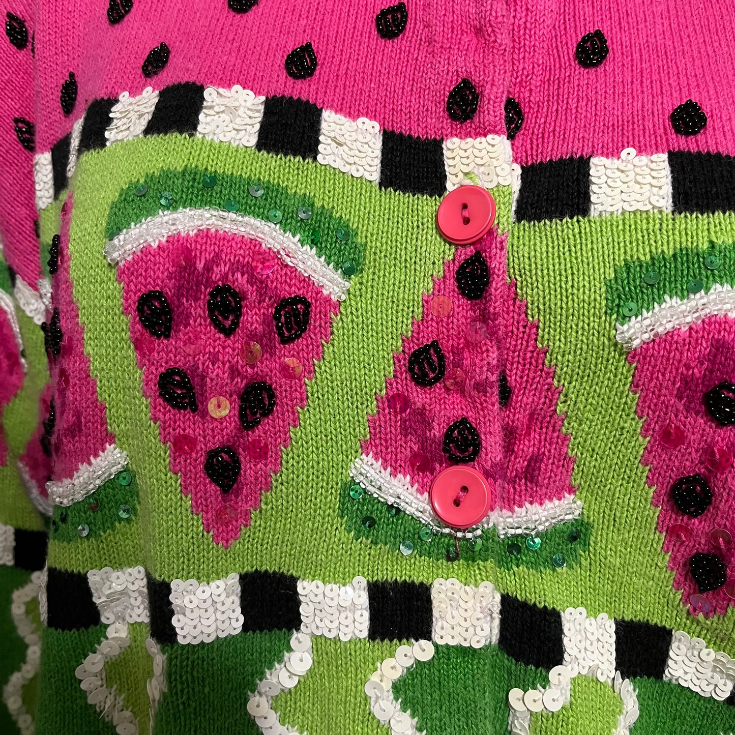 Vintage Pink Green Watermelon Sequin Sweater