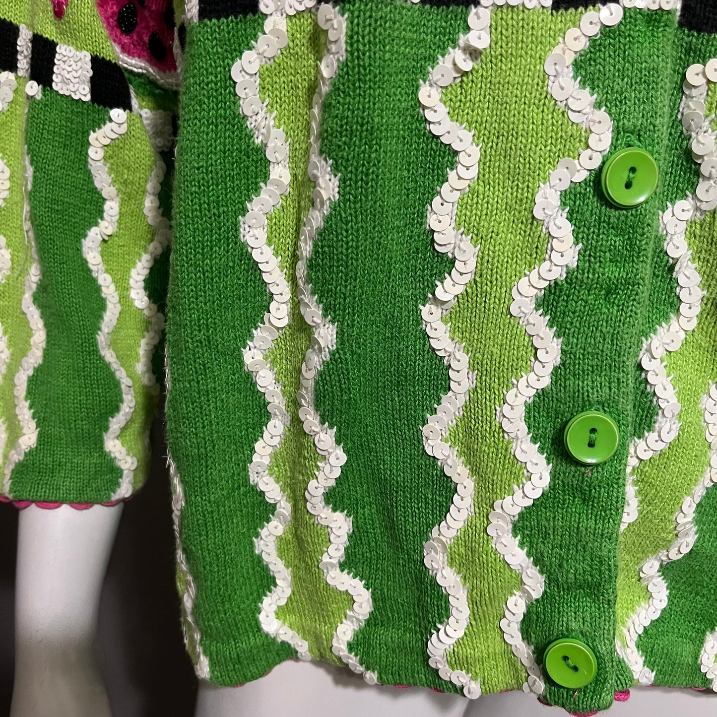 Vintage Pink Green Watermelon Sequin Sweater