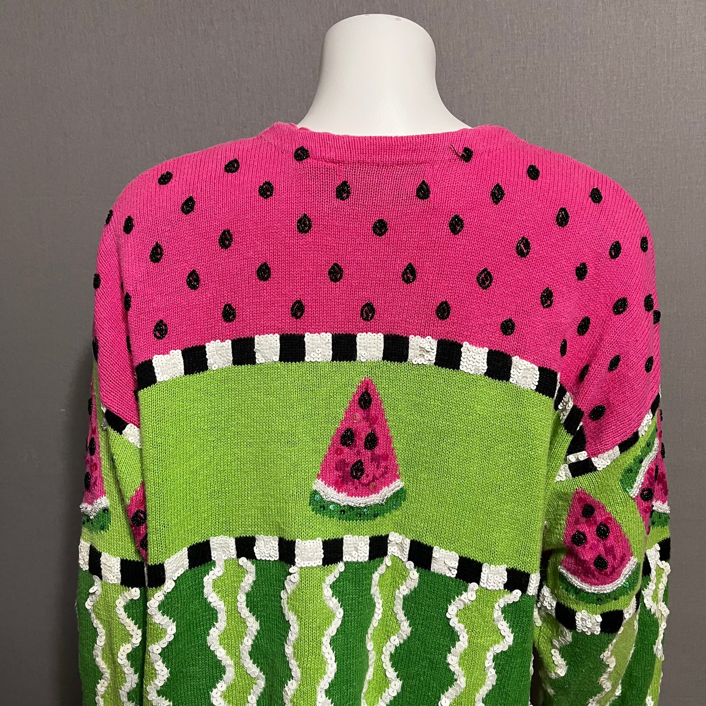 Vintage Pink Green Watermelon Sequin Sweater