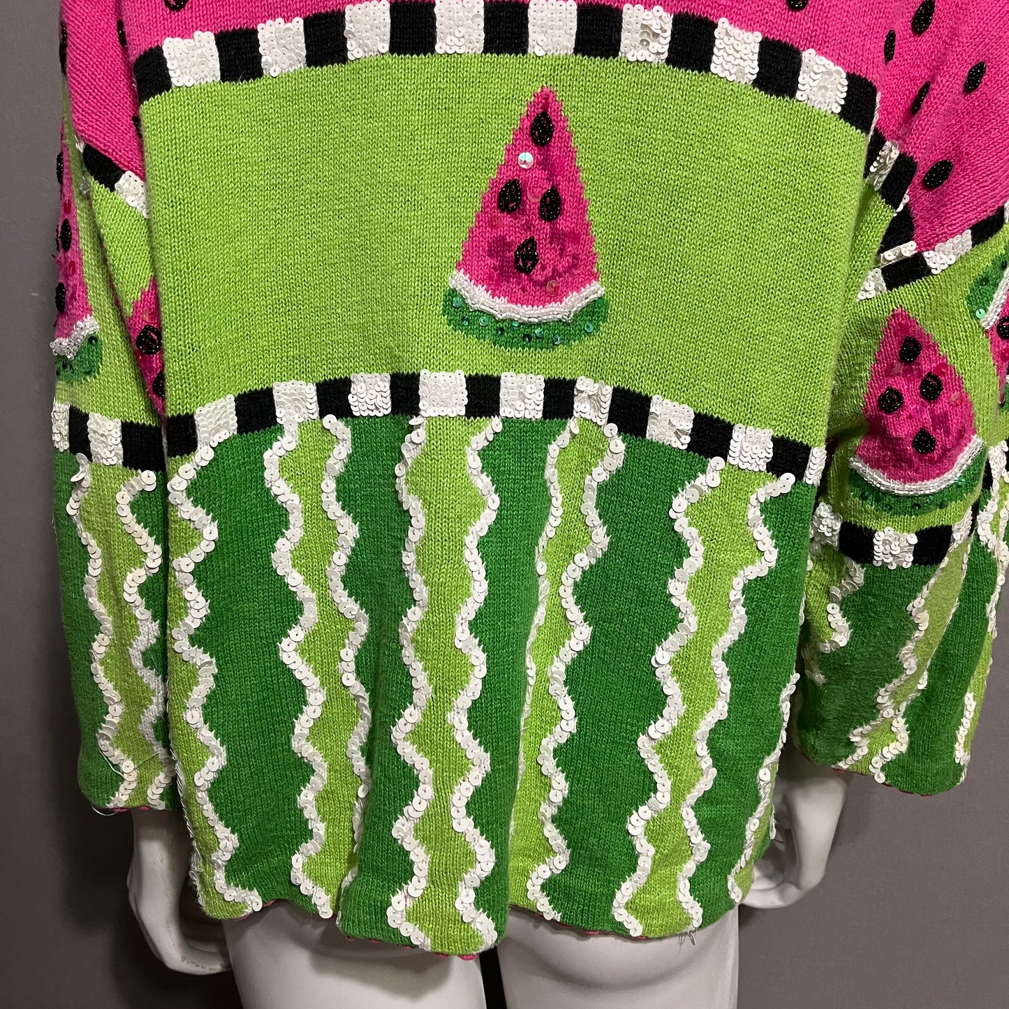 Vintage Pink Green Watermelon Sequin Sweater