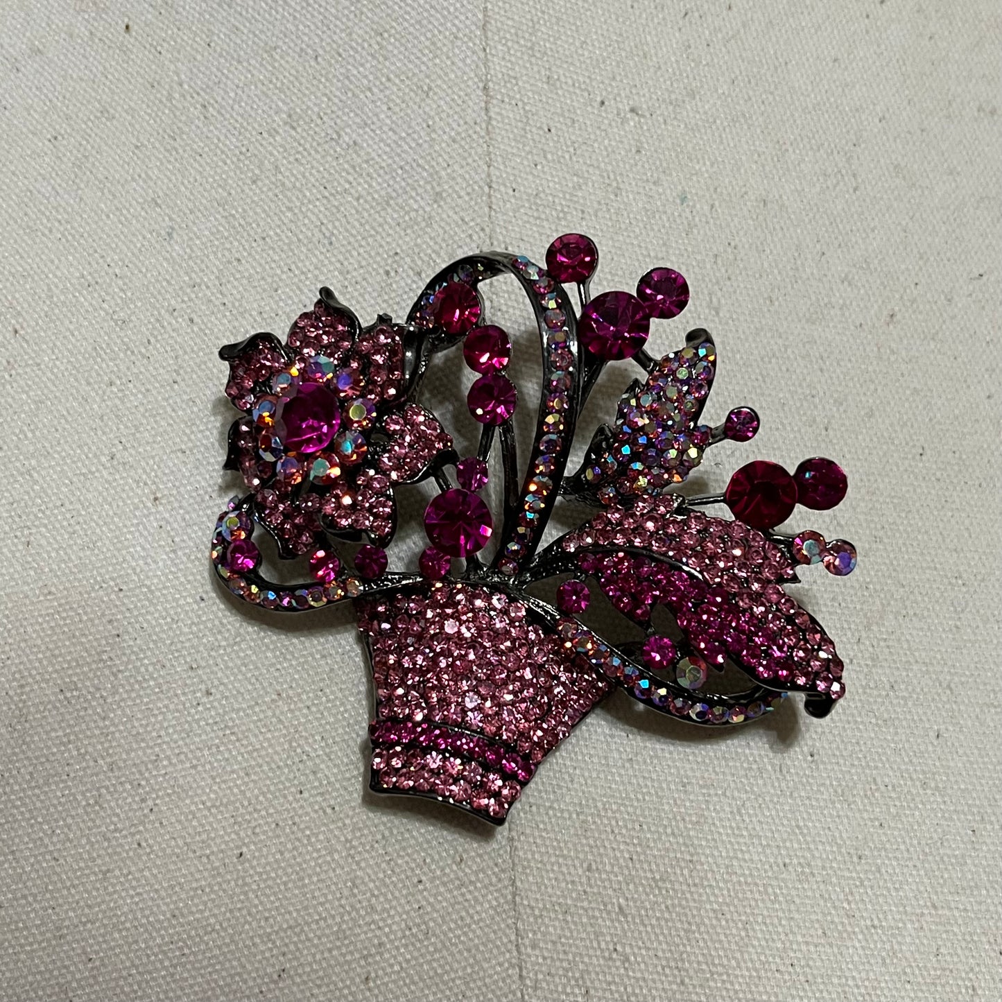 Pink Floral Basket Large Brooch