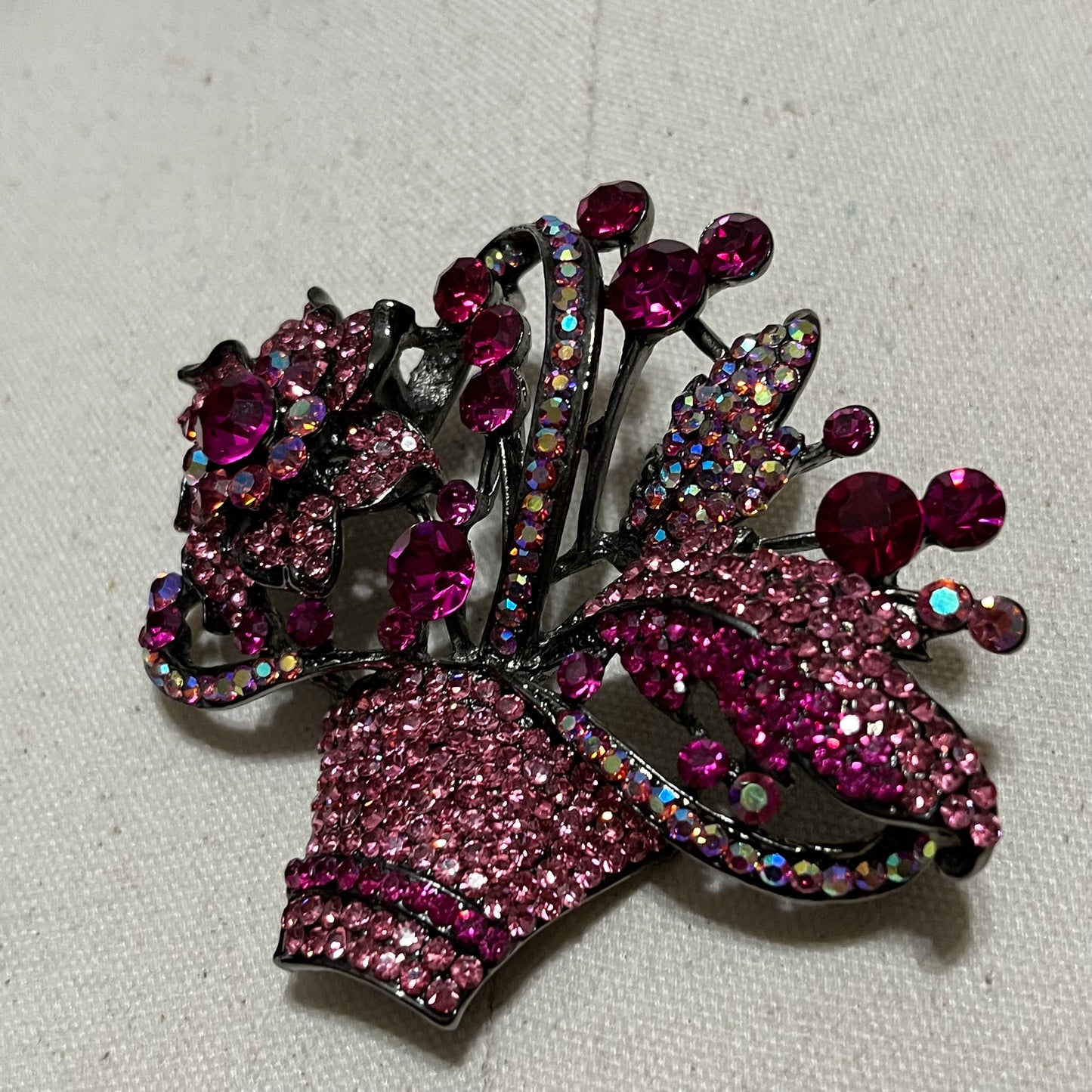 Pink Floral Basket Large Brooch