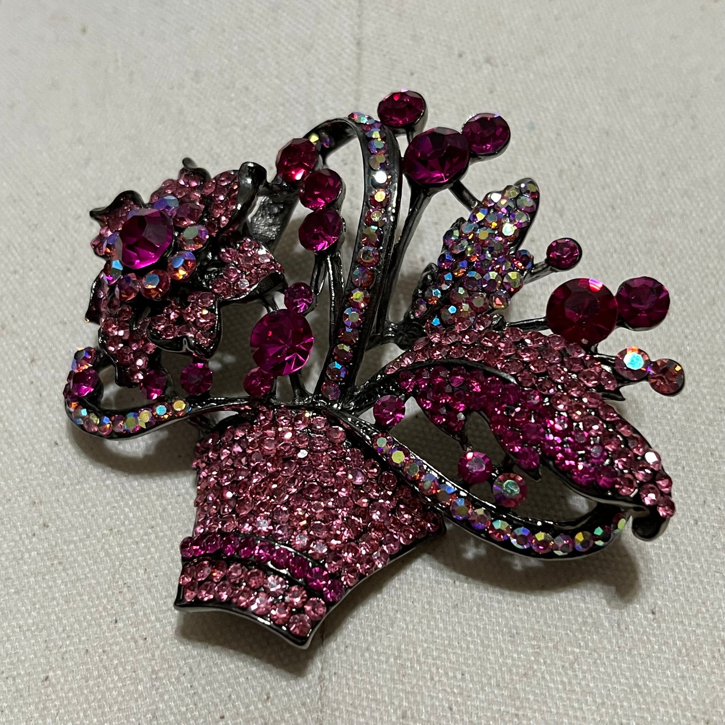 Pink Floral Basket Large Brooch