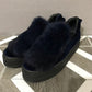 Gabriella Navy Velvet Rabbit Fur Platform Slip On Sneaker Sz-37