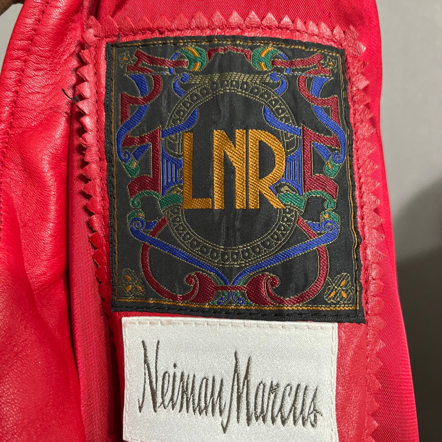 Neiman Marcus Red 100% Genuine Leather Longline Jacket Sz-Large