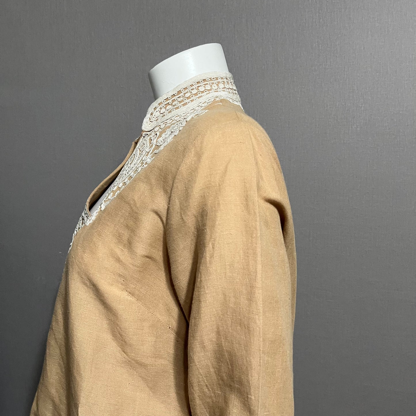 Soft Surroundings Brown With White Embroidered Linen Cotton Tunic Sz-Medium