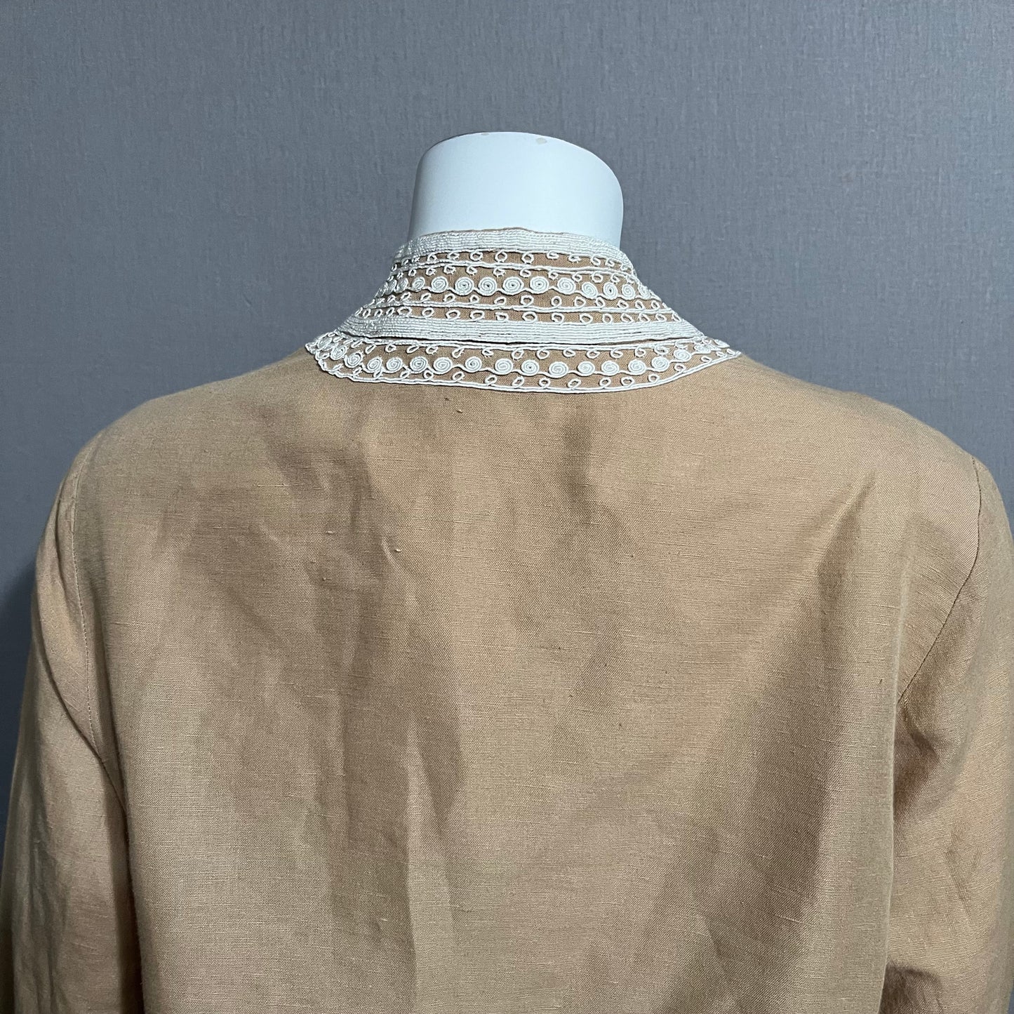 Soft Surroundings Brown With White Embroidered Linen Cotton Tunic Sz-Medium