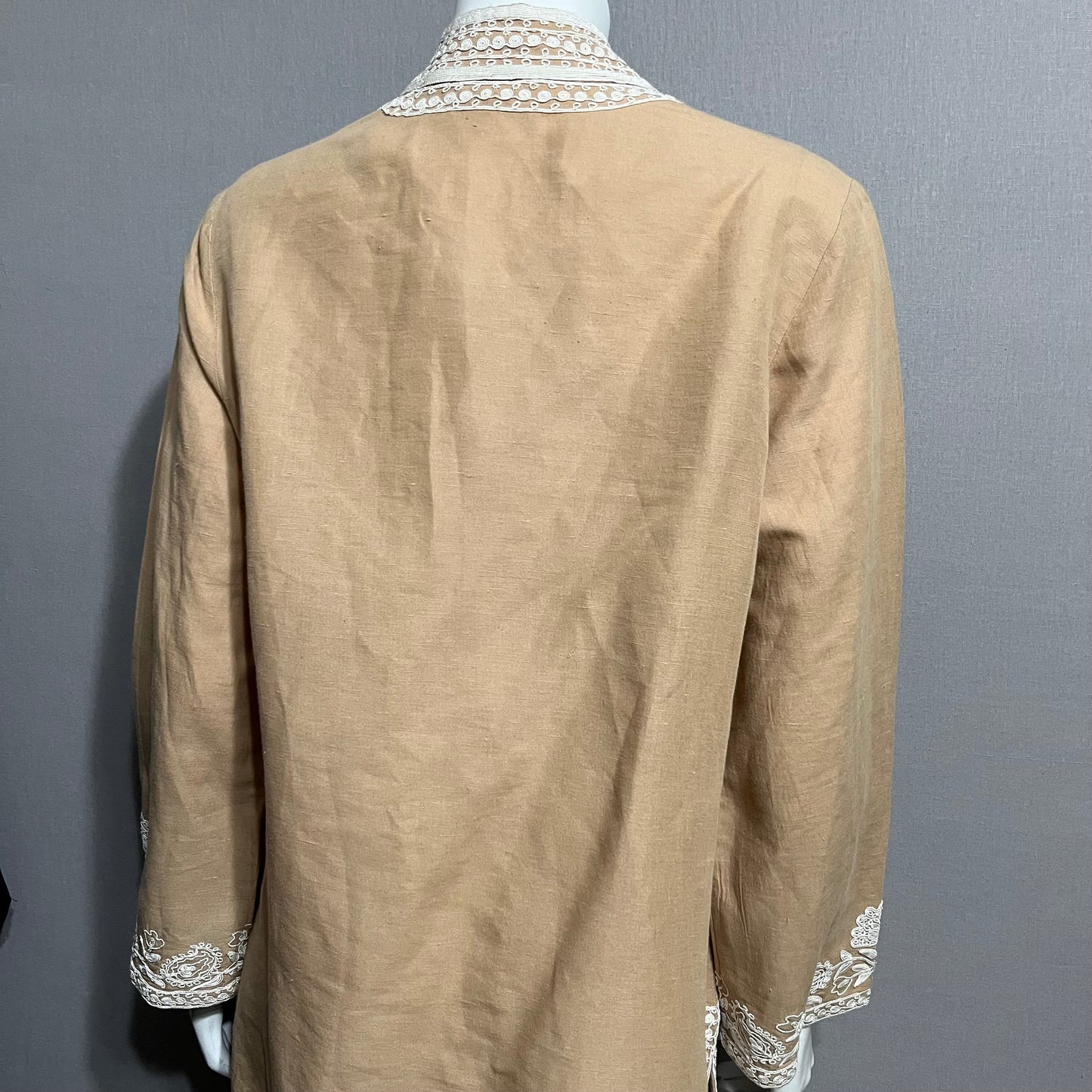 Soft Surroundings Brown With White Embroidered Linen Cotton Tunic Sz-Medium