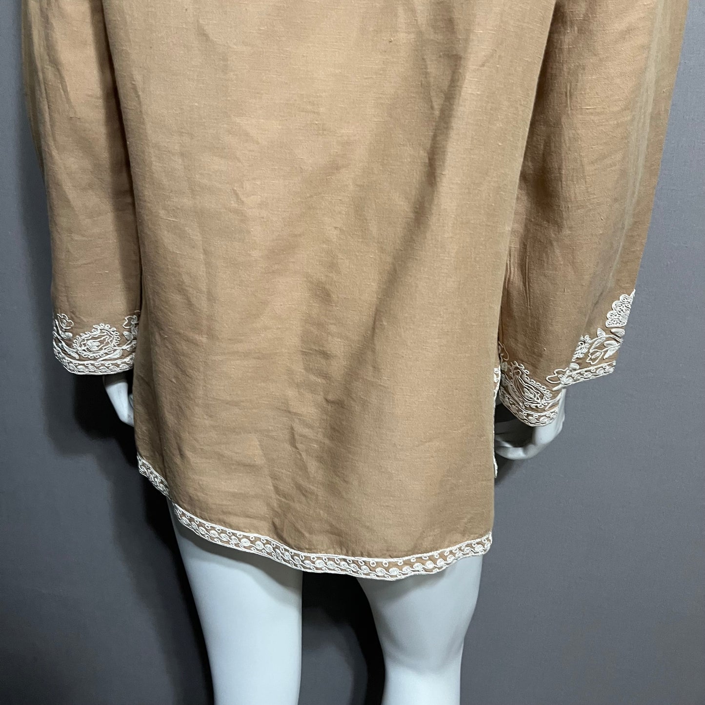 Soft Surroundings Brown With White Embroidered Linen Cotton Tunic Sz-Medium