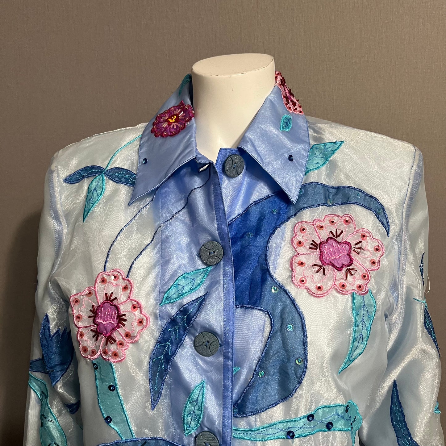 Bala Bala Light Blue Embroidered Floral Lightweight Jacket Sz-Large