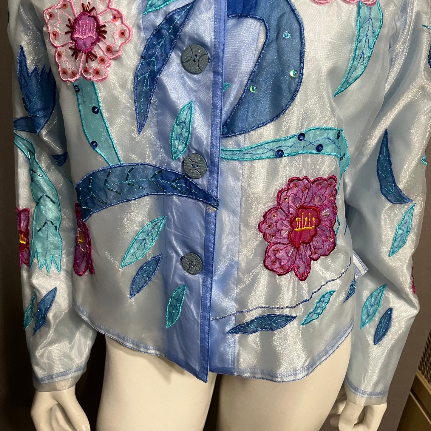 Bala Bala Light Blue Embroidered Floral Lightweight Jacket Sz-Large