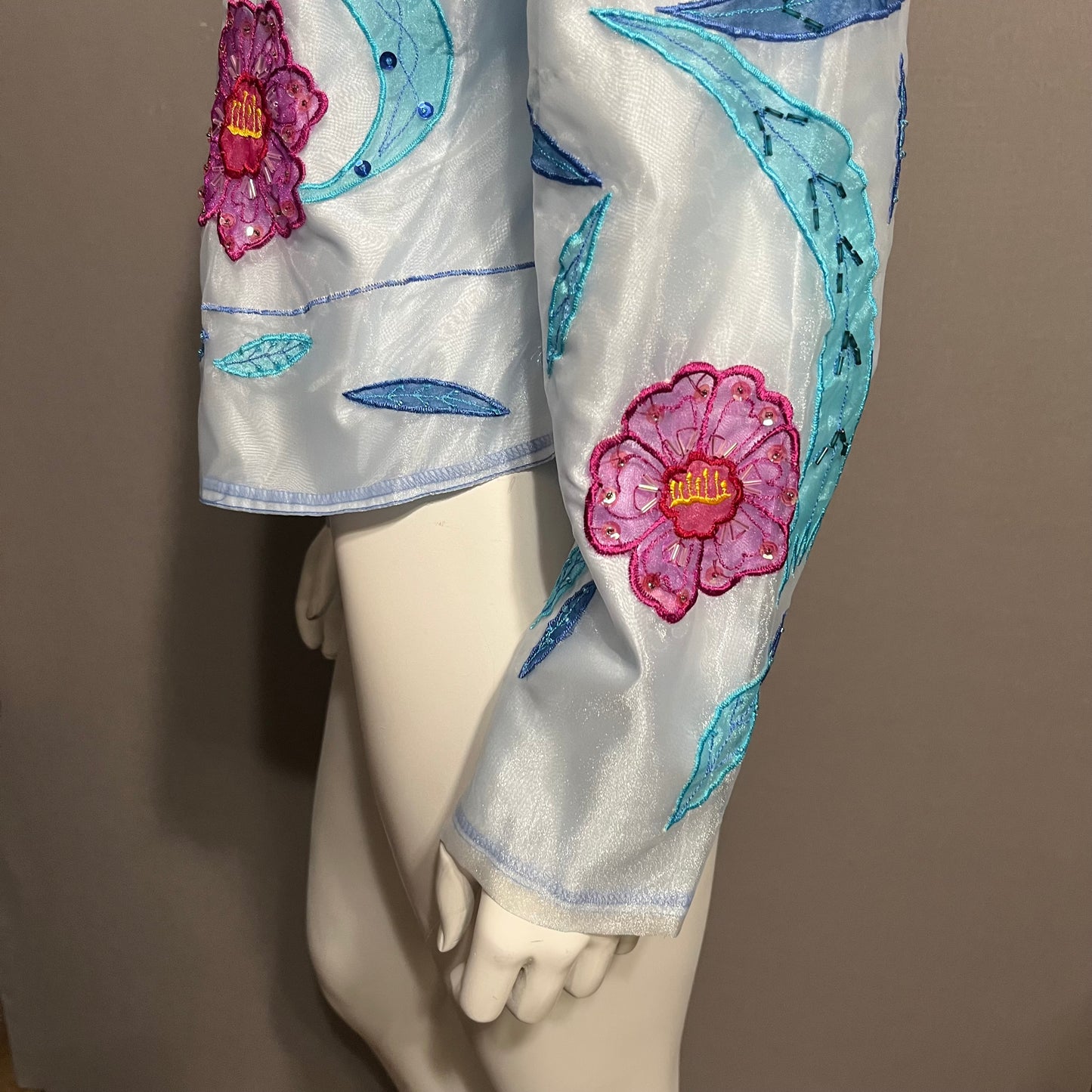 Bala Bala Light Blue Embroidered Floral Lightweight Jacket Sz-Large