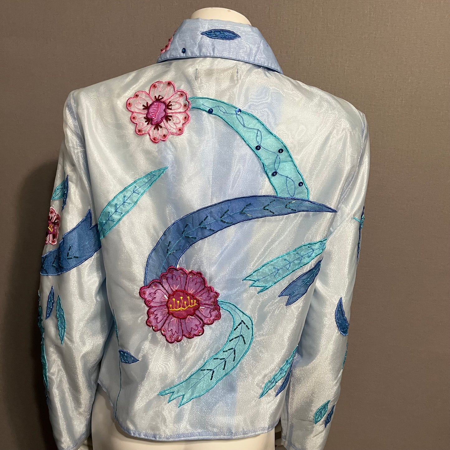 Bala Bala Light Blue Embroidered Floral Lightweight Jacket Sz-Large