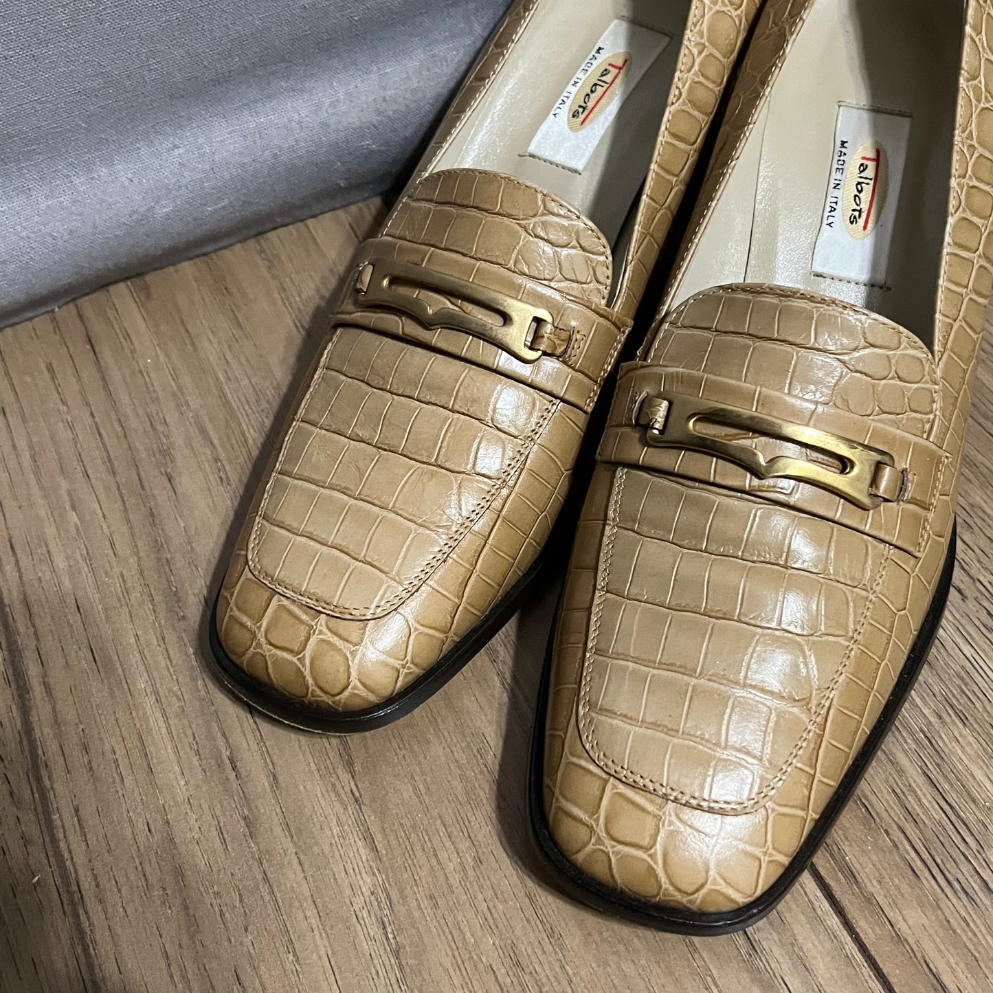 Talbots Tan Leather Textured Loafers Sz-8 1/2