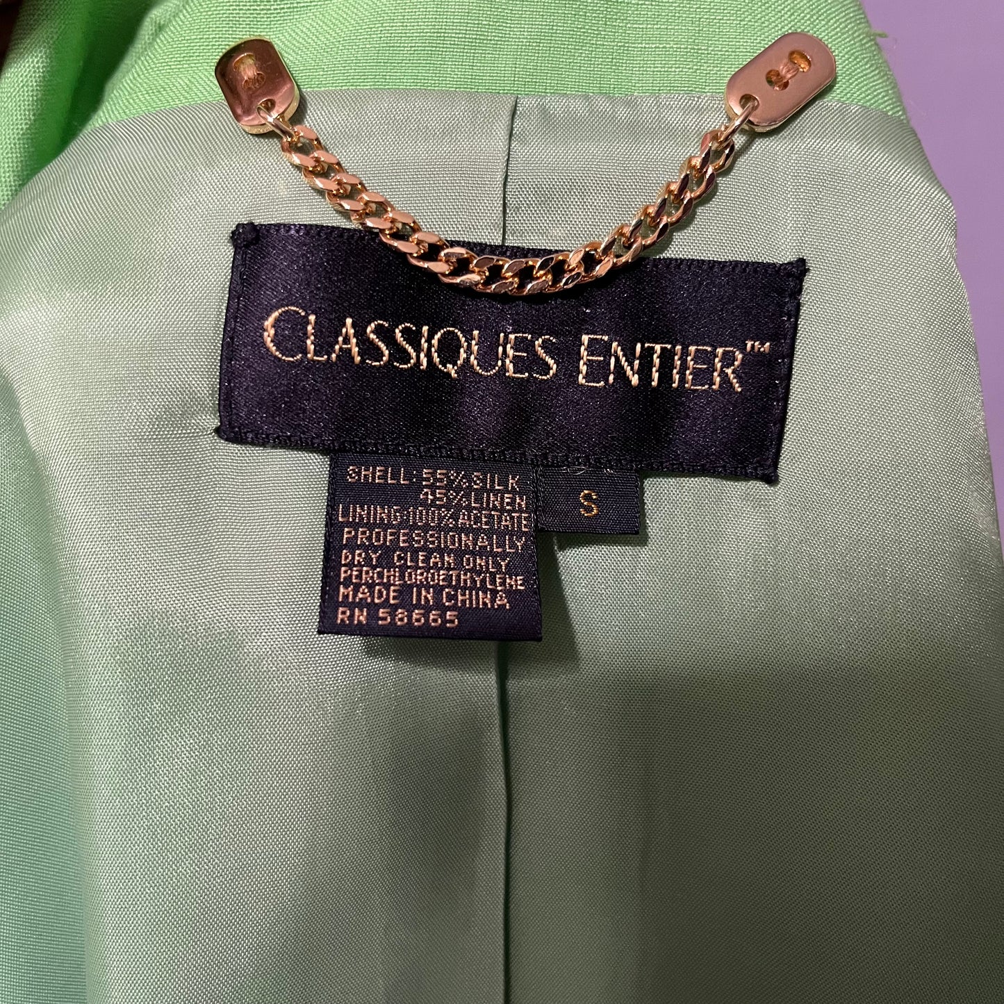 Classiques Entier Lime Green Silk Linen Blazer Sz-Small