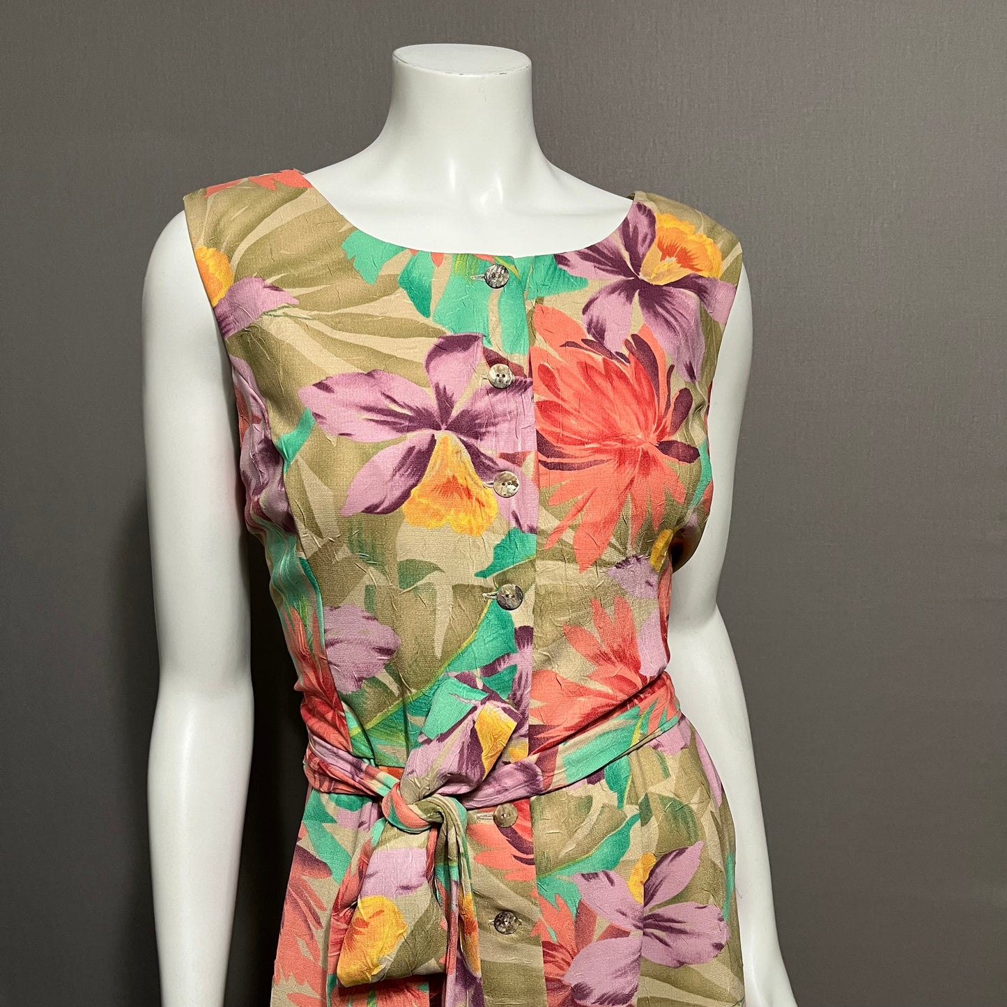 Coldwater Creek Tan Floral Pastel Dress Sz-16P