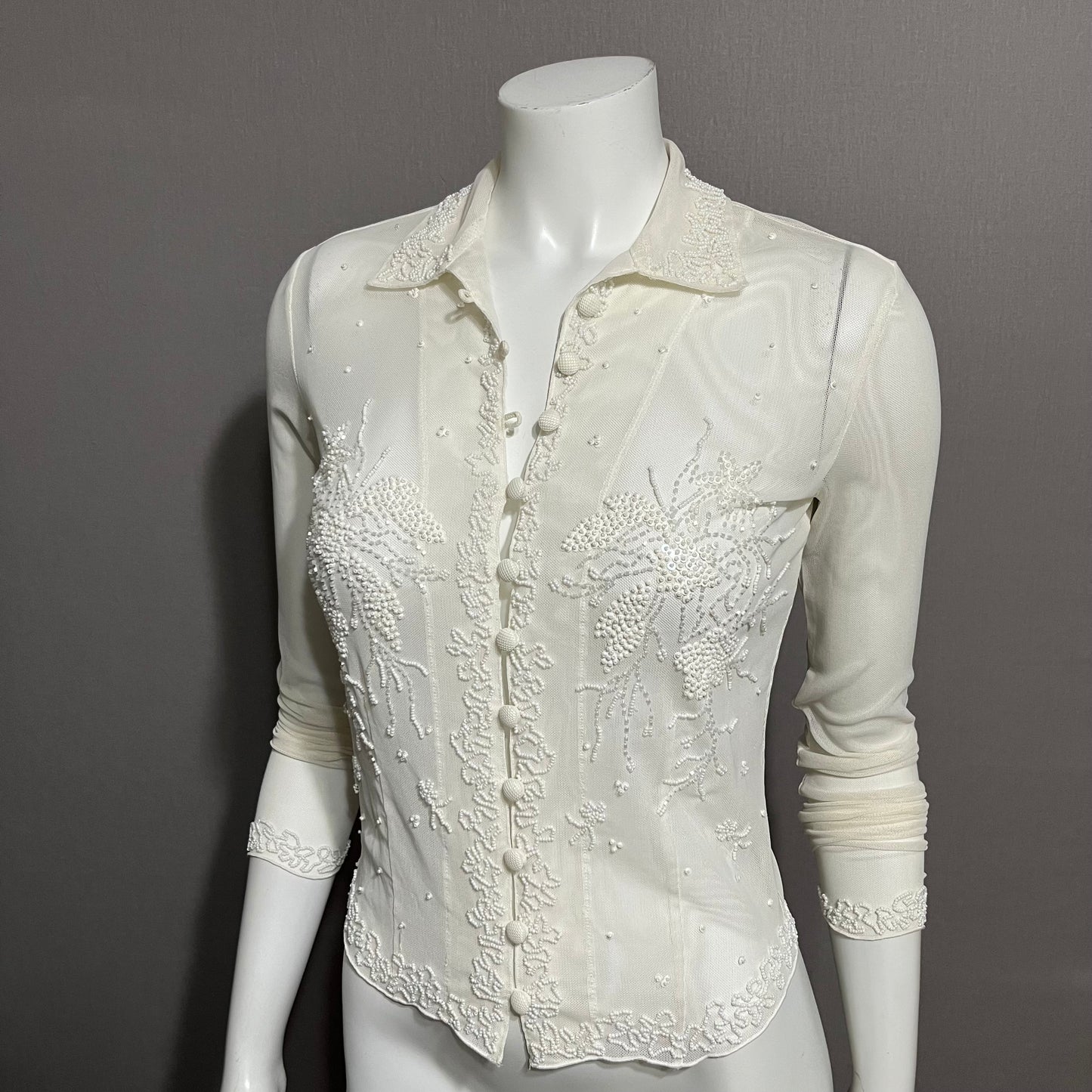 Cream Mesh Beaded Top Sz-Small