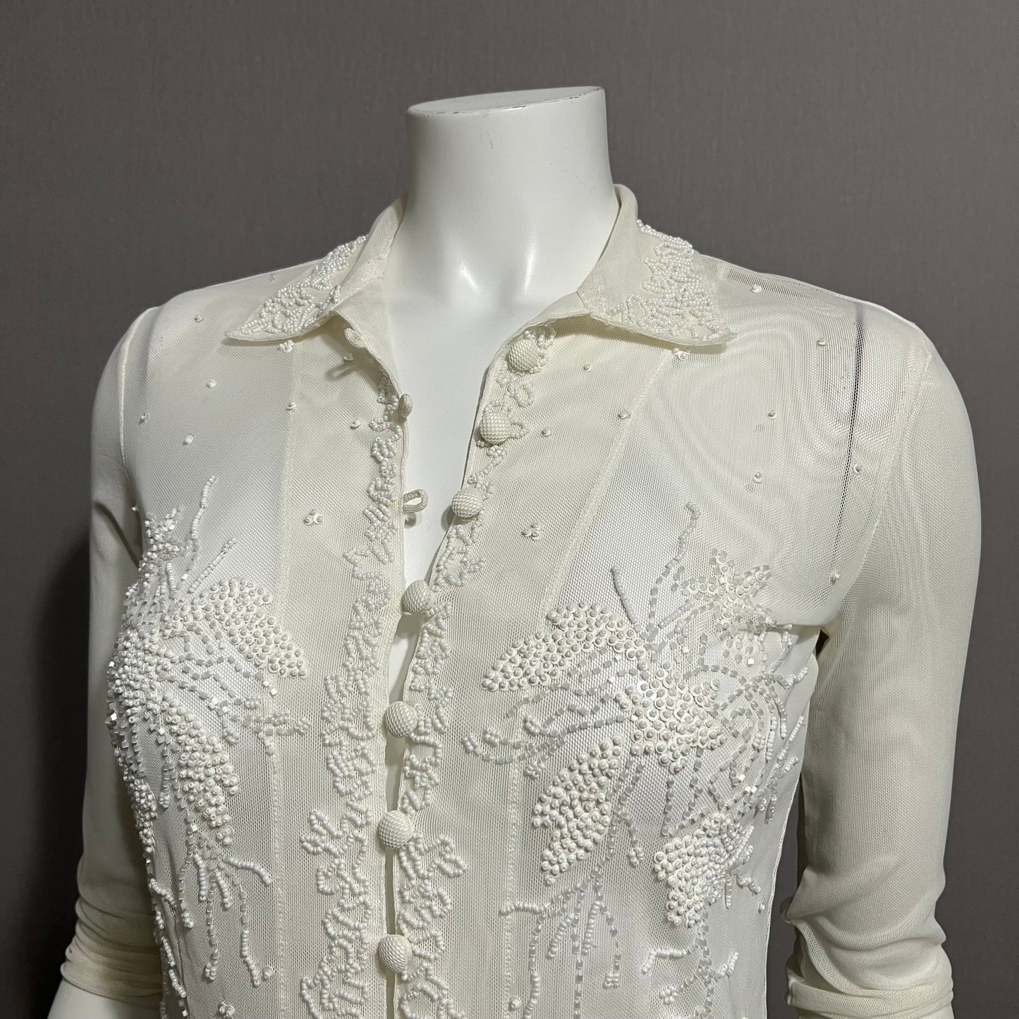 Cream Mesh Beaded Top Sz-Small