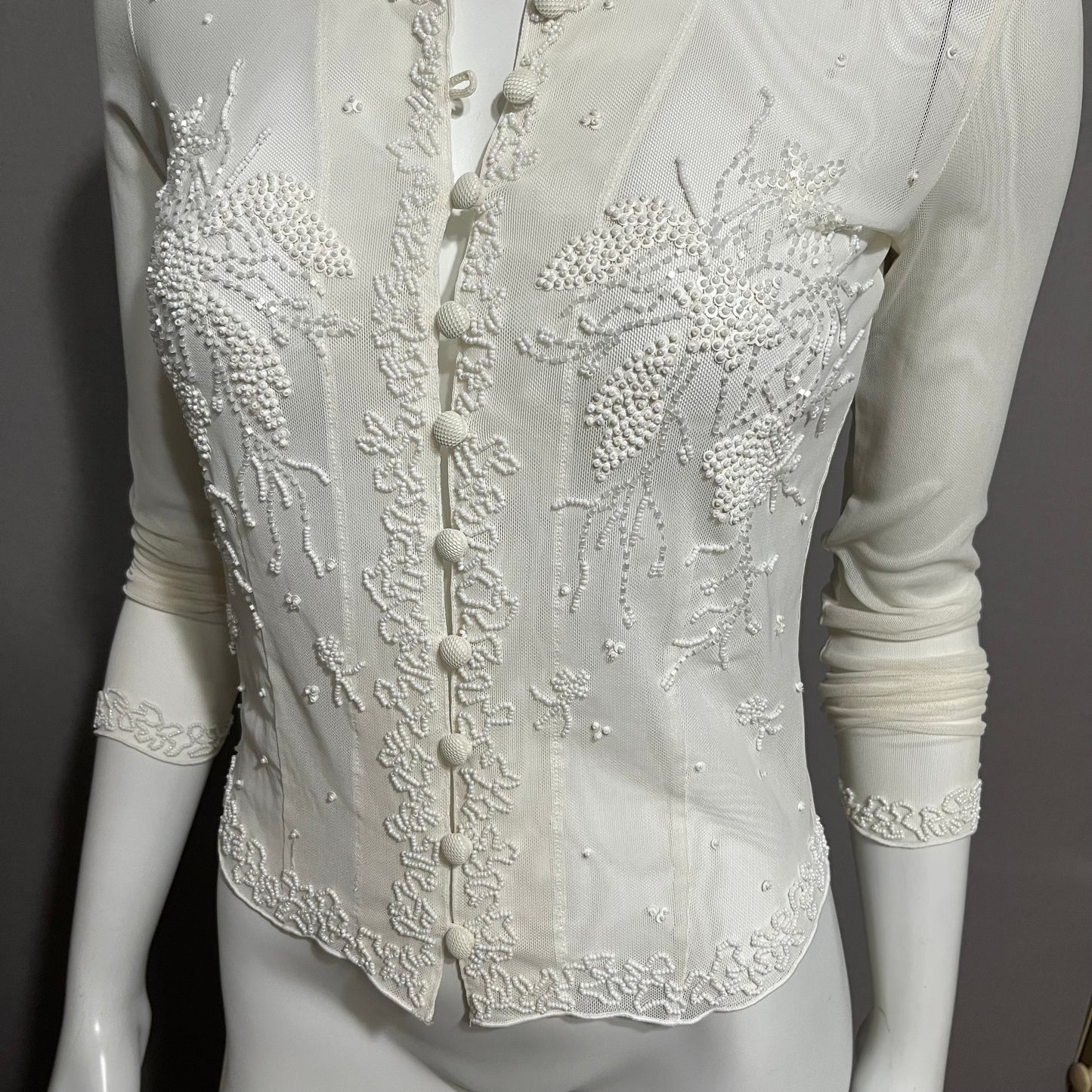 Cream Mesh Beaded Top Sz-Small
