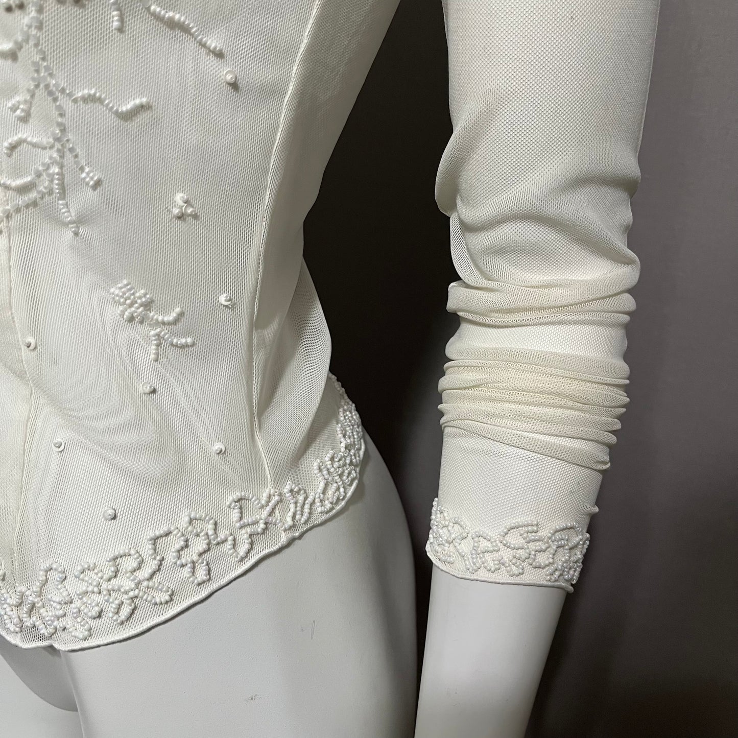 Cream Mesh Beaded Top Sz-Small