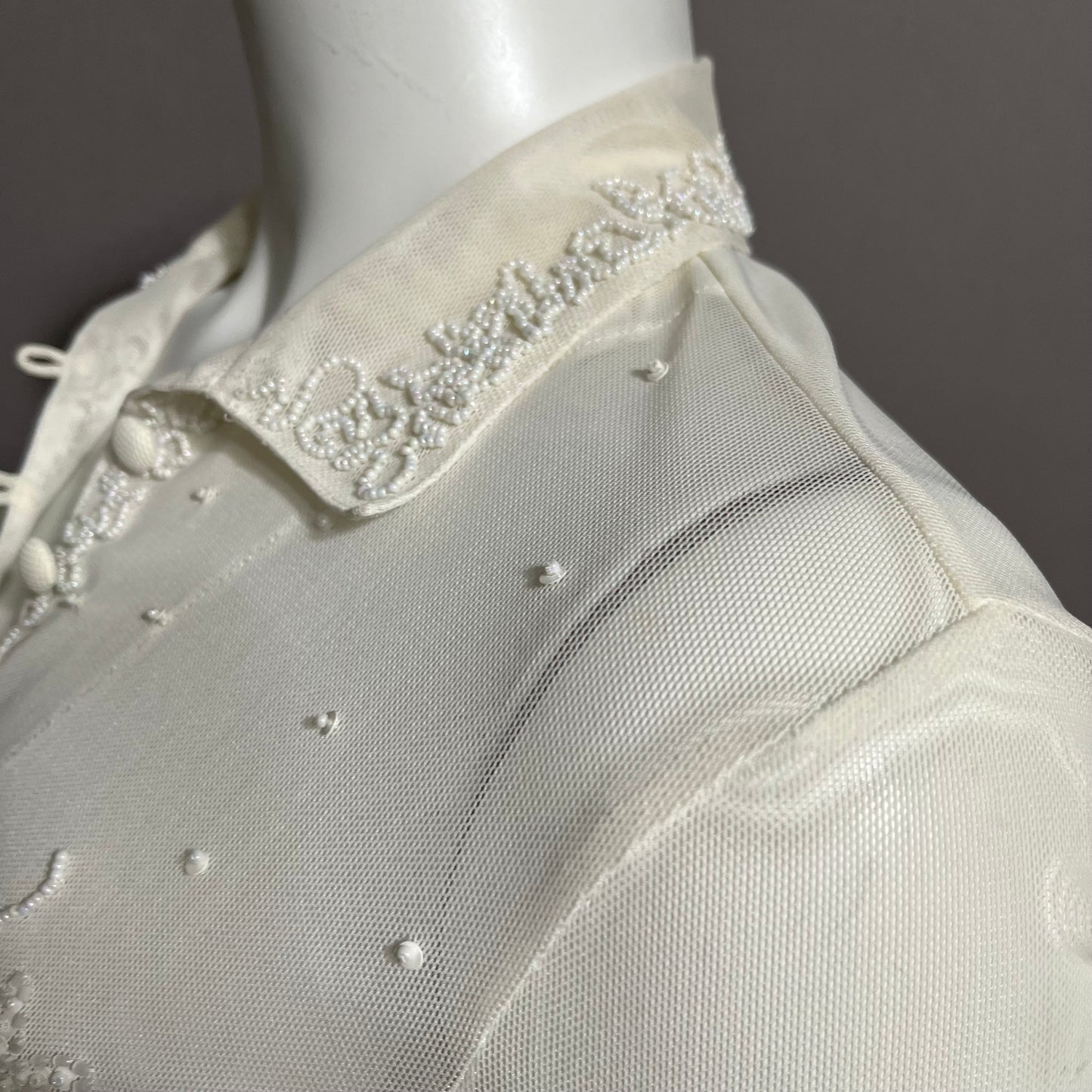 Cream Mesh Beaded Top Sz-Small
