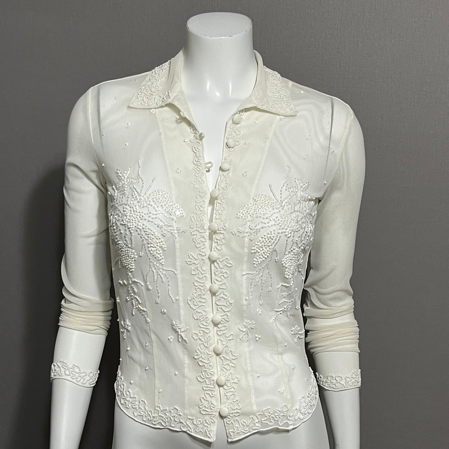 Cream Mesh Beaded Top Sz-Small