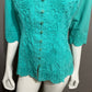 Gretty Ziegler Green Cotton Textured Short Sleeve Shirt Sz-Large