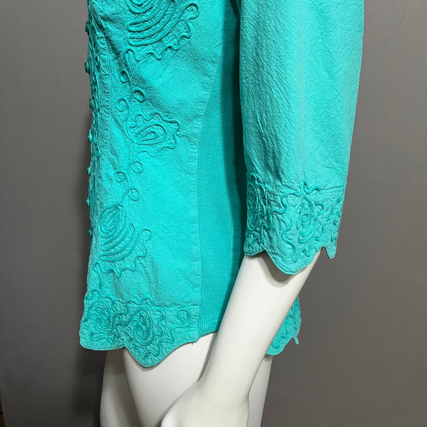 Gretty Ziegler Green Cotton Textured Short Sleeve Shirt Sz-Large