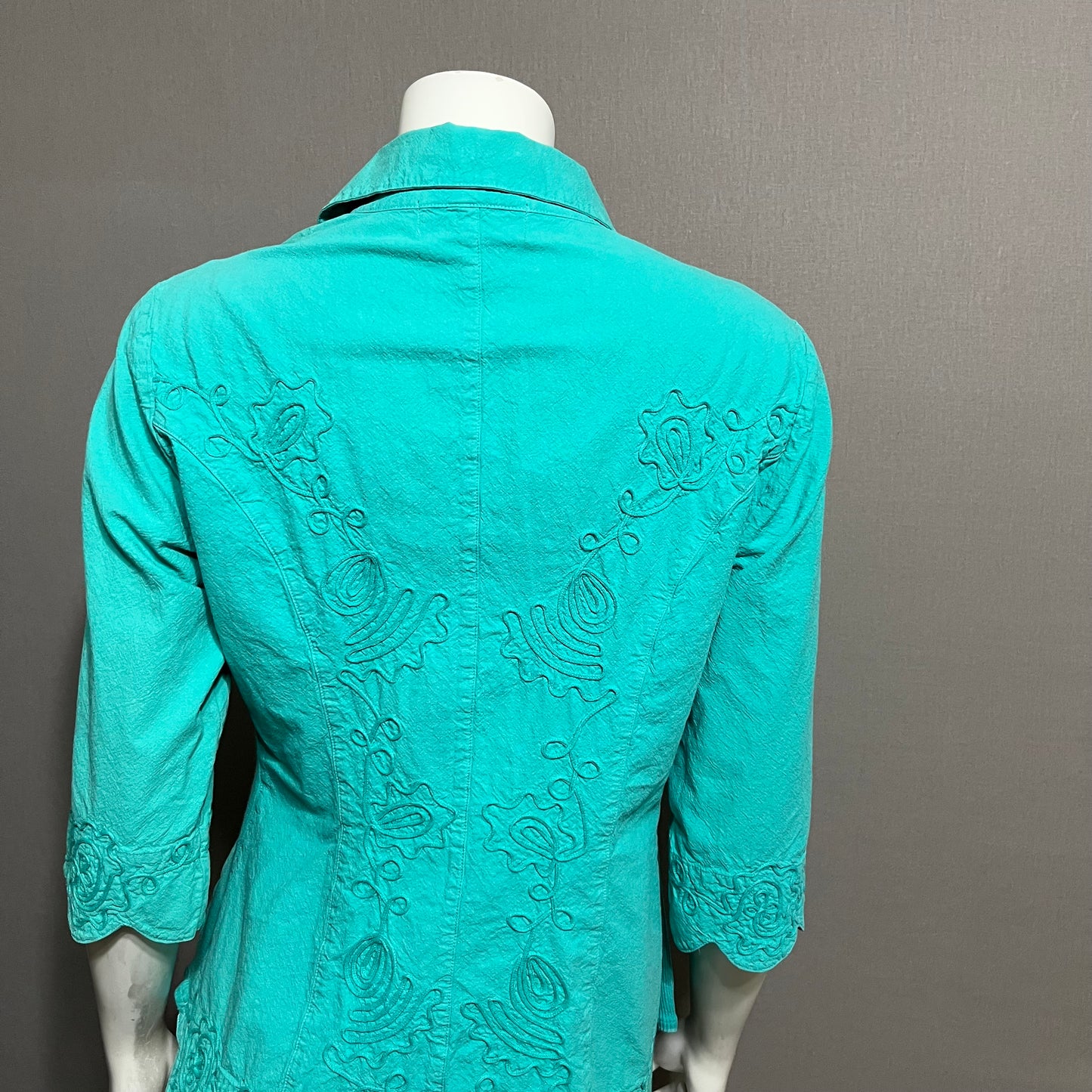 Gretty Ziegler Green Cotton Textured Short Sleeve Shirt Sz-Large