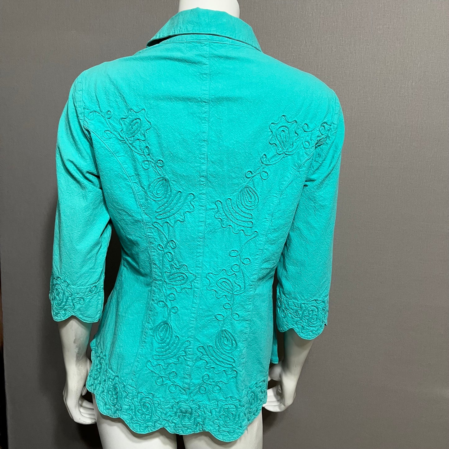 Gretty Ziegler Green Cotton Textured Short Sleeve Shirt Sz-Large