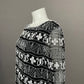 Papell Boutique 100% Silk Black With White Beaded Tunic Top Sz-Large