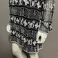 Papell Boutique 100% Silk Black With White Beaded Tunic Top Sz-Large