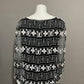 Papell Boutique 100% Silk Black With White Beaded Tunic Top Sz-Large
