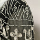 Papell Boutique 100% Silk Black With White Beaded Tunic Top Sz-Large
