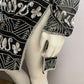 Papell Boutique 100% Silk Black With White Beaded Tunic Top Sz-Large