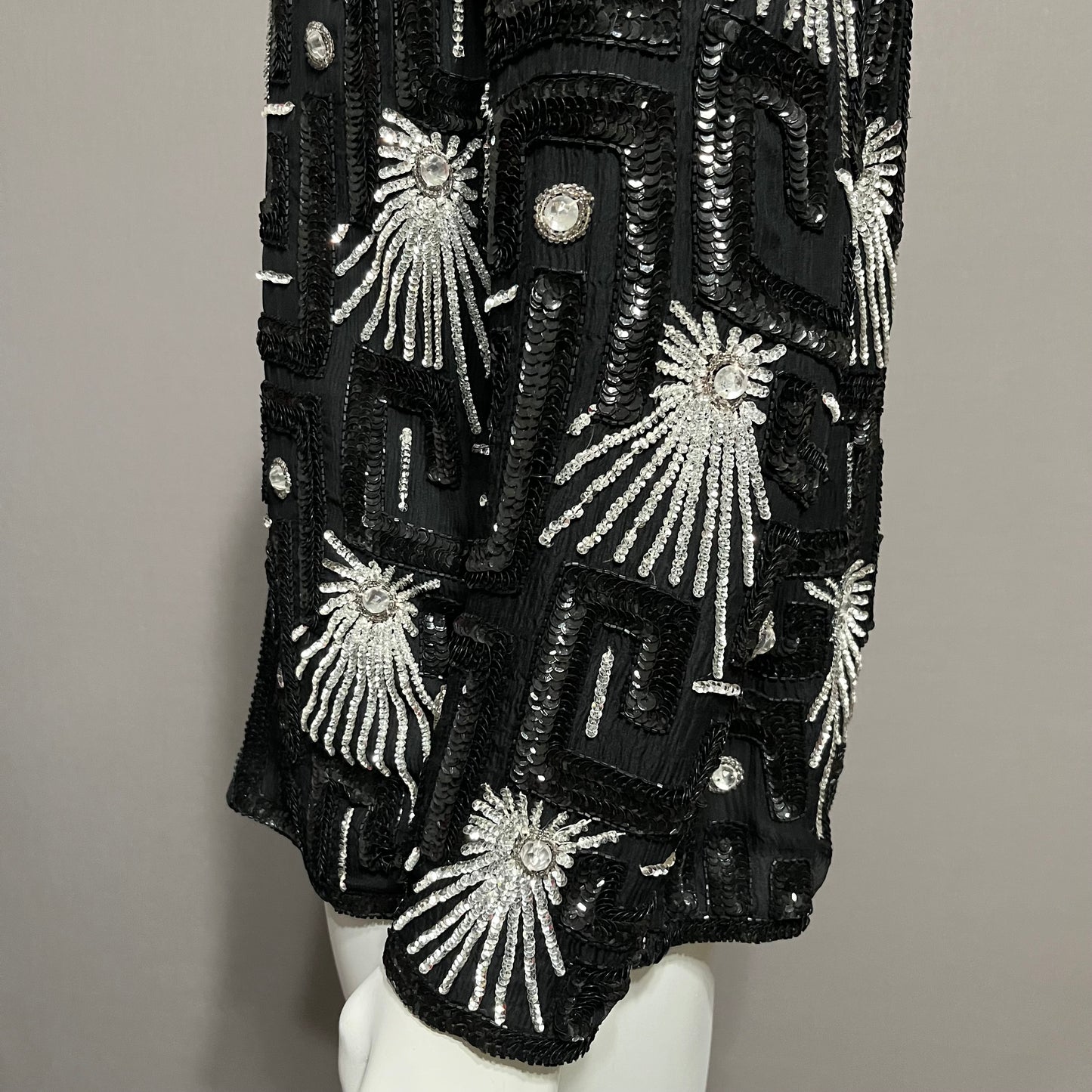 Black Sequin Beaded 100% Silk Cocktail Jacket Sz-Medium