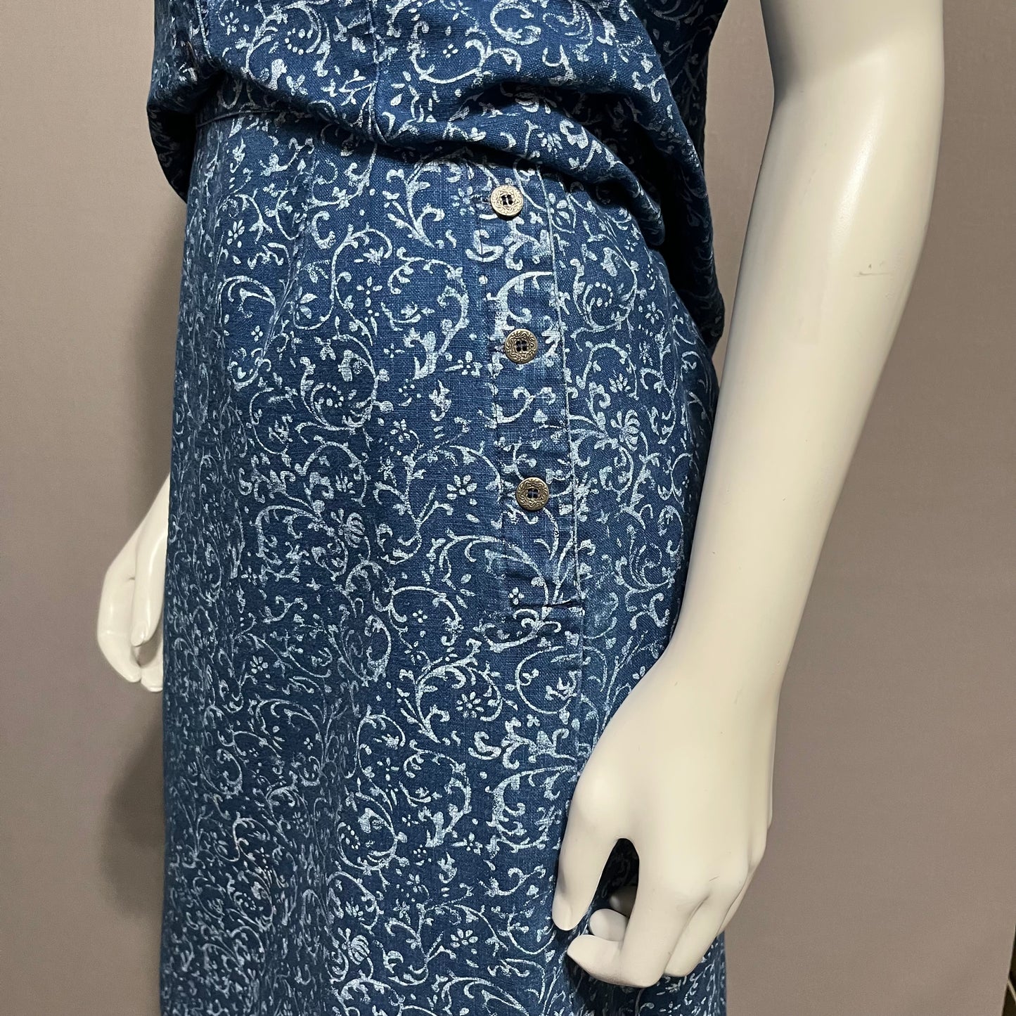 Vintage Requirements 2 Pc Denim Floral Skirt Set Sz-Large