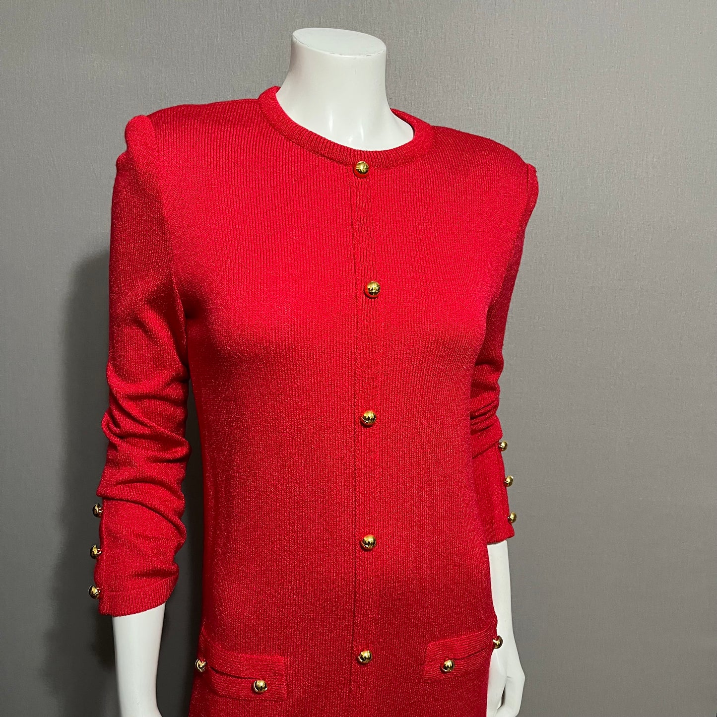 Vintage Castleberry Red Knit Long Sleeve Dress Sz-8