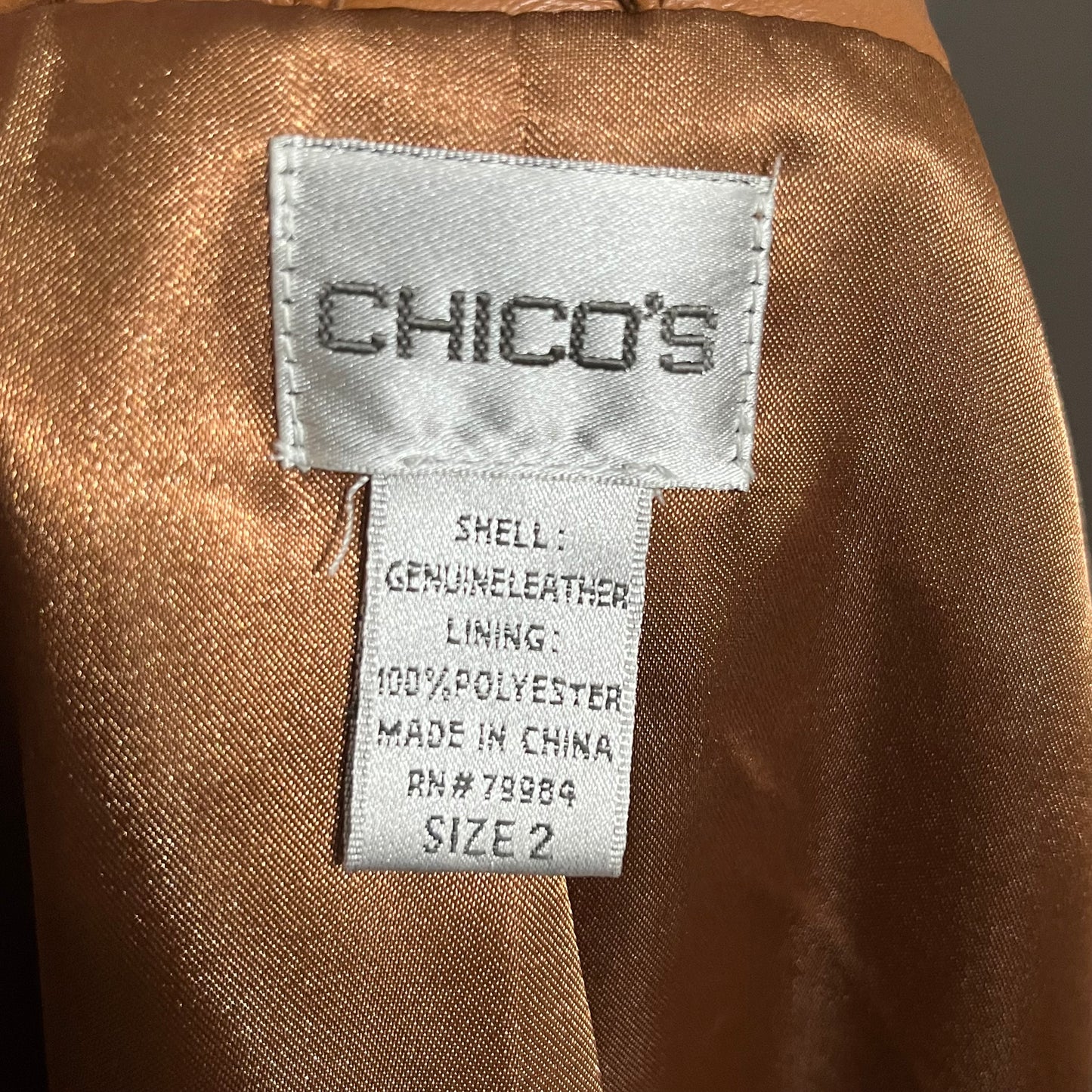 Chicos Camel 100% Leather Textured Jacket Sz-2 Large