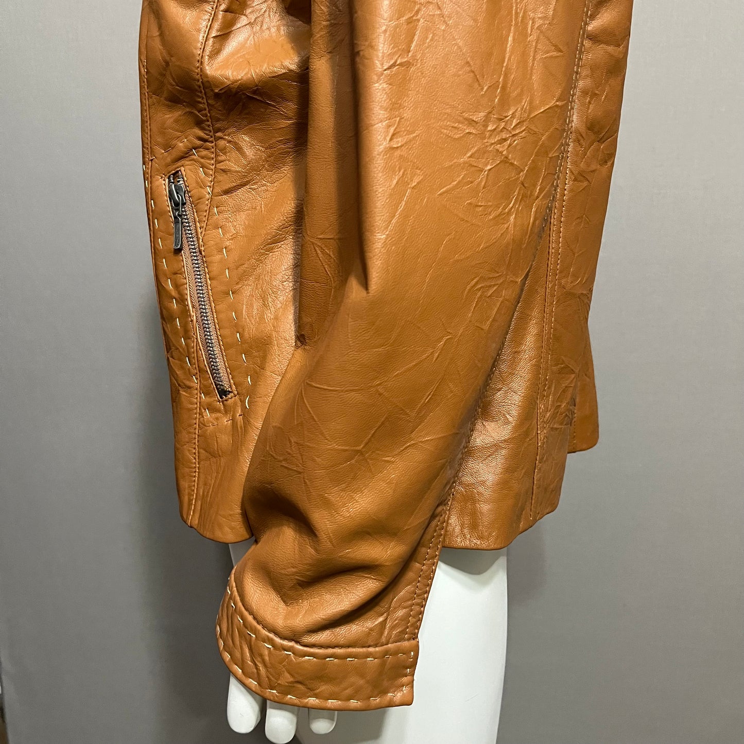 Chicos Camel 100% Leather Textured Jacket Sz-2 Large