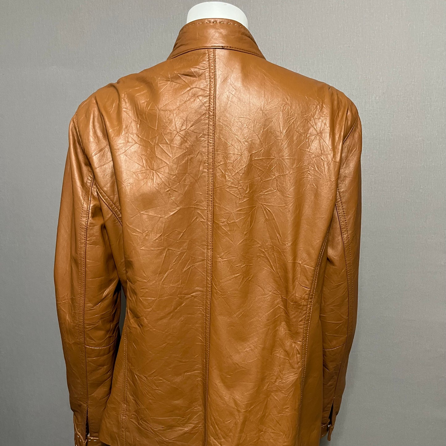 Chicos Camel 100% Leather Textured Jacket Sz-2 Large