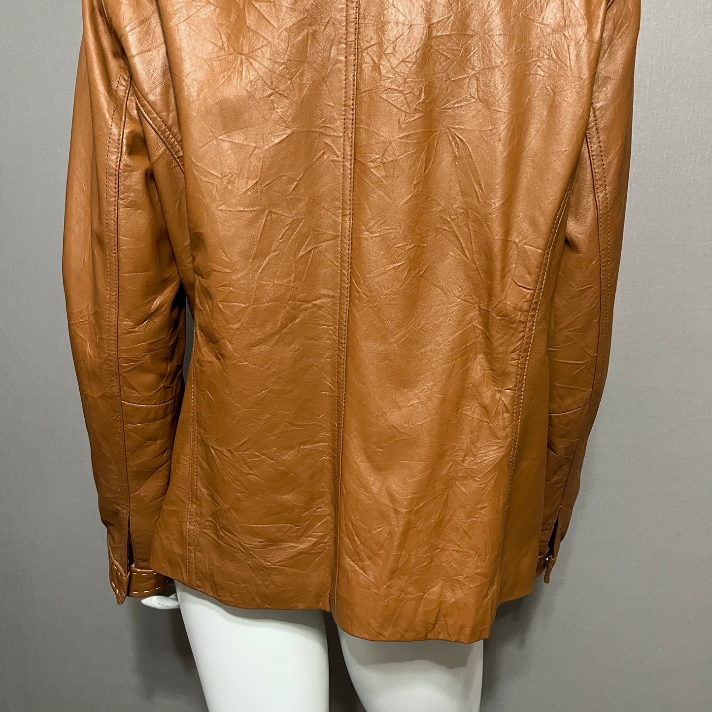 Chicos Camel 100% Leather Textured Jacket Sz-2 Large