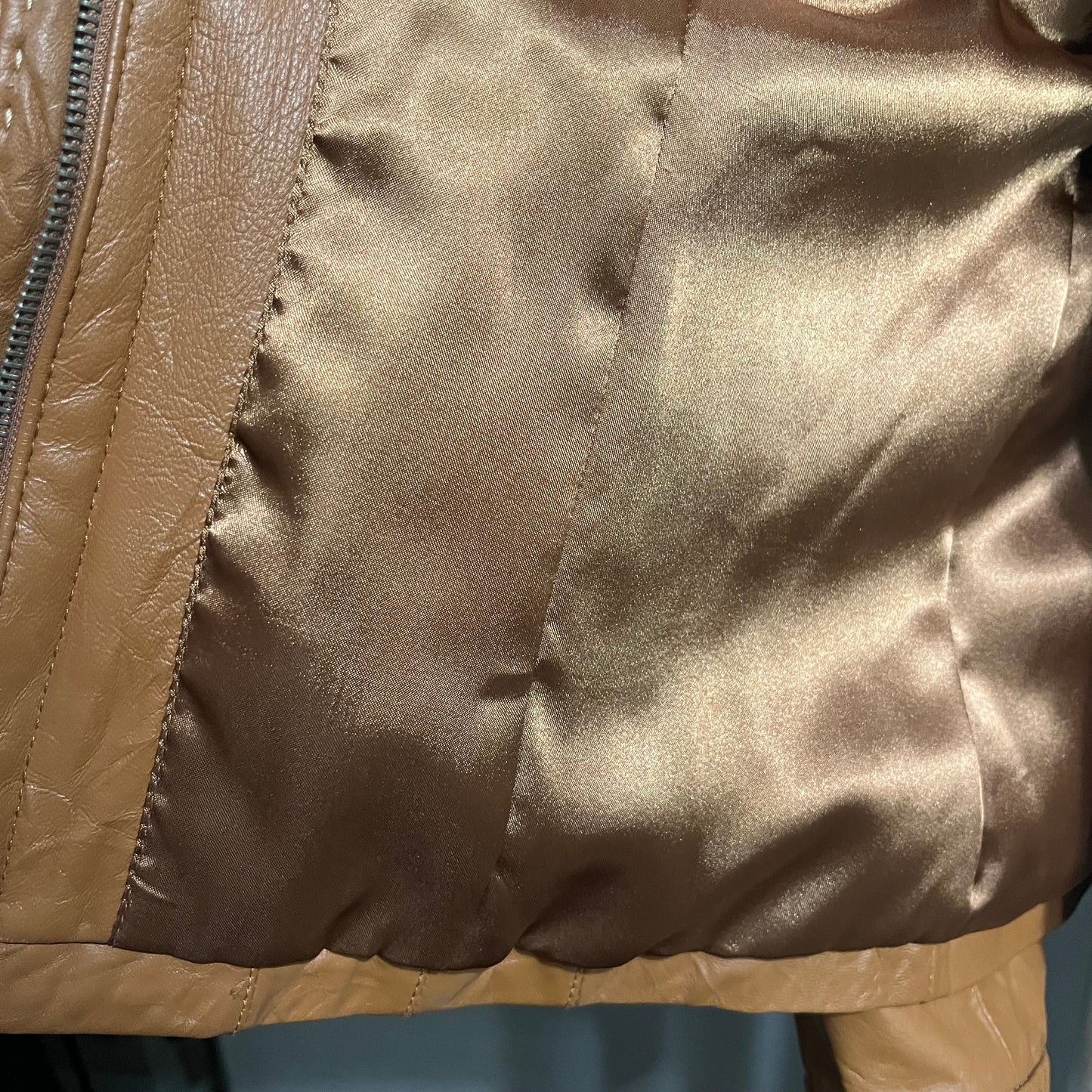 Chicos Camel 100% Leather Textured Jacket Sz-2 Large